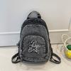 Bolso de Pecho de Mezclilla Gran Capacidad Bolso Cruzado para Mujer Viajero Múltiples Compartimentos Mochila de Estrella de Cinco Puntas