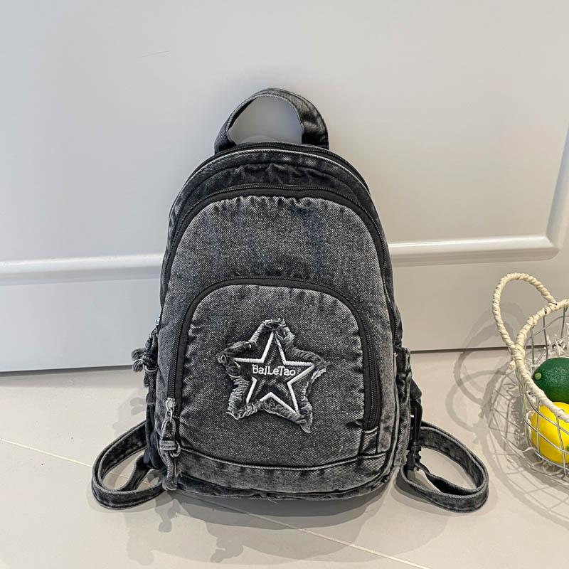 Bolso de Pecho de Mezclilla Gran Capacidad Bolso Cruzado para Mujer Viajero Múltiples Compartimentos Mochila de Estrella de Cinco Puntas