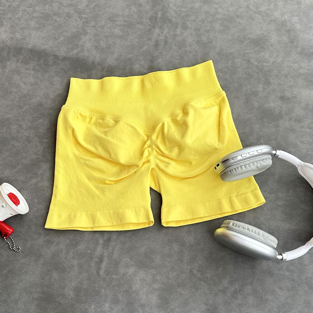 Pantalones Cortos de Yoga DF: 50 Colores, Cintura Original Fruncida de Tres Secciones, Levanta Glúteos, Tiro Bajo, Pantalones de Fitness sin Costuras de Tres Puntos