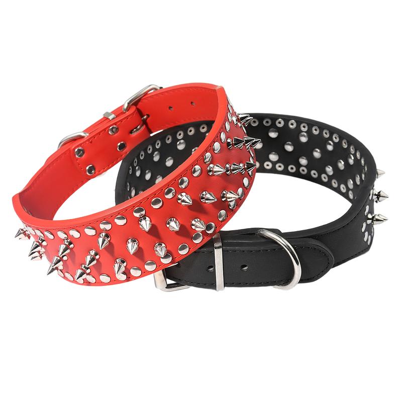 Width 2 Inch Anti-bite Spiked Dog Collars Adjustable Microfiber Leather Necklace Sharp Rivets Pet Collar Outdoor Dog Walking