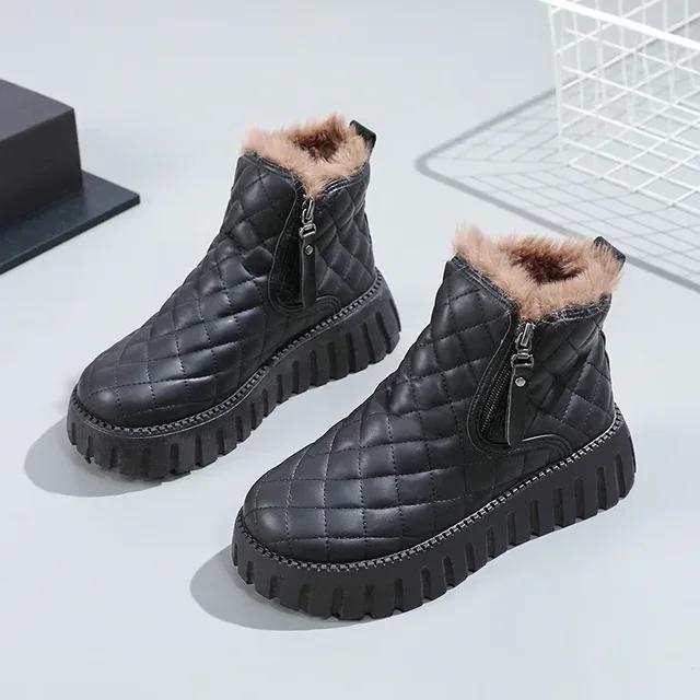 Fashion Women's Winter 2024 Velvet Warm Cotton Boots Thick Bottom Comfortable Side Zipper Cotton Shoes Outdoor Non Slip Snow Boots