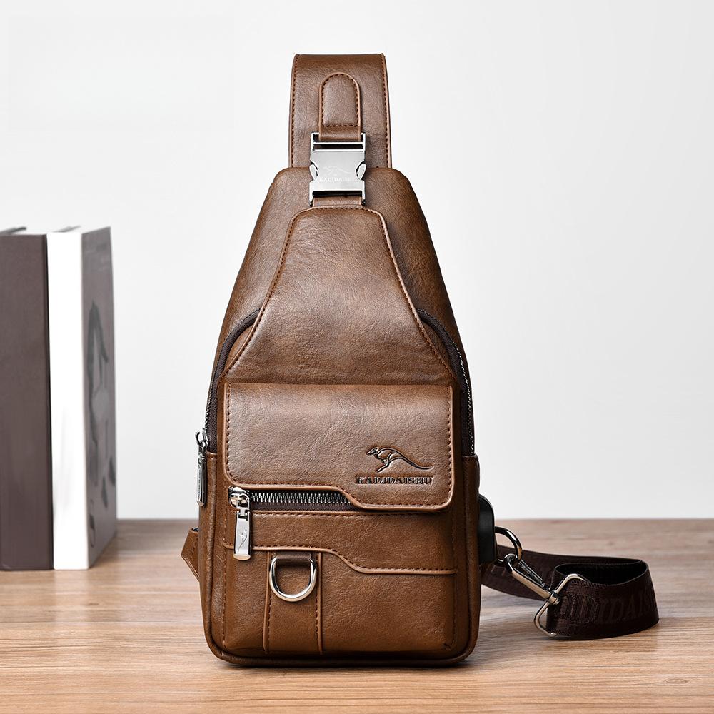 Men's Chest Bag USB Design Messenger Backpack Retro Fabric Shoulder Messenger Bag Sports Small Bag