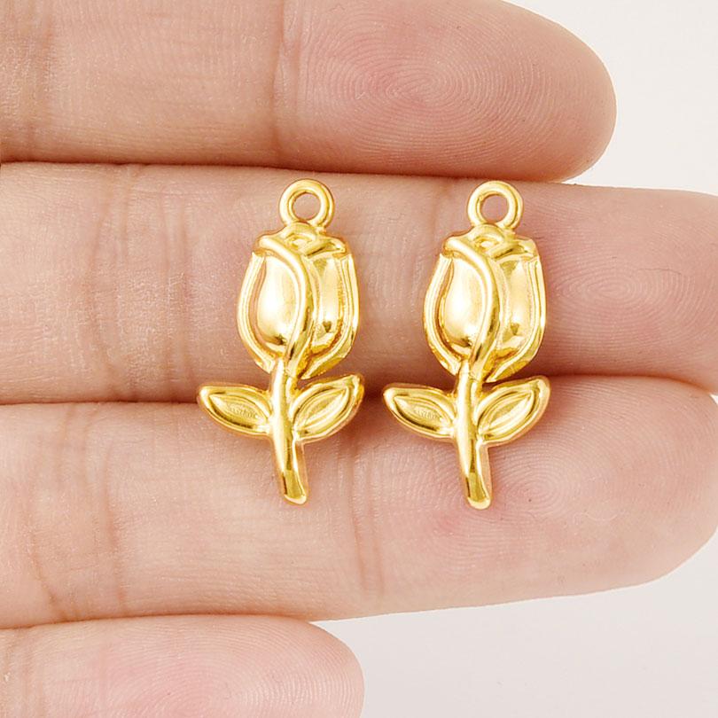 6pcs Cute Mushroom Cherry Flower Pendants Real Gold Plated Stainless Steel Charms For Jewelry Making Supplies DIY Bracelets Bulk