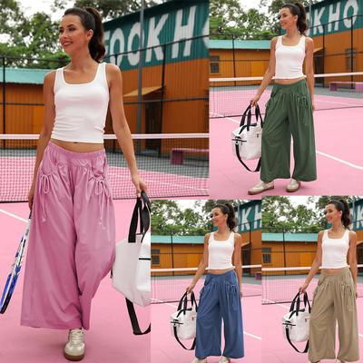 Dammode Lös Vid Ben Träningsbyxor Dragsko Fickor Elastisk Midja Capri Vandringsbyxor