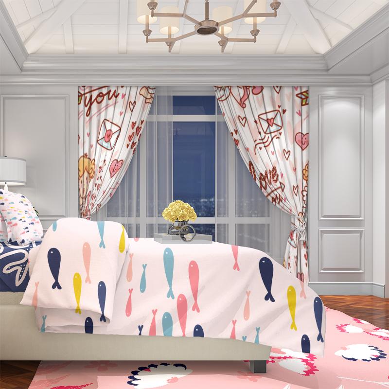 2 pieces - Valentine's Day LOVE- Printed curtain 100% polyester, suitable for home decor (excluding light poles)