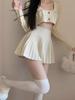 Off-White High-Waisted Wool Pleated Skirt - Women's A-Line Short Skirt for Autumn/Winter, Petite Fit, Anti-Exposure, Hot Girl Style