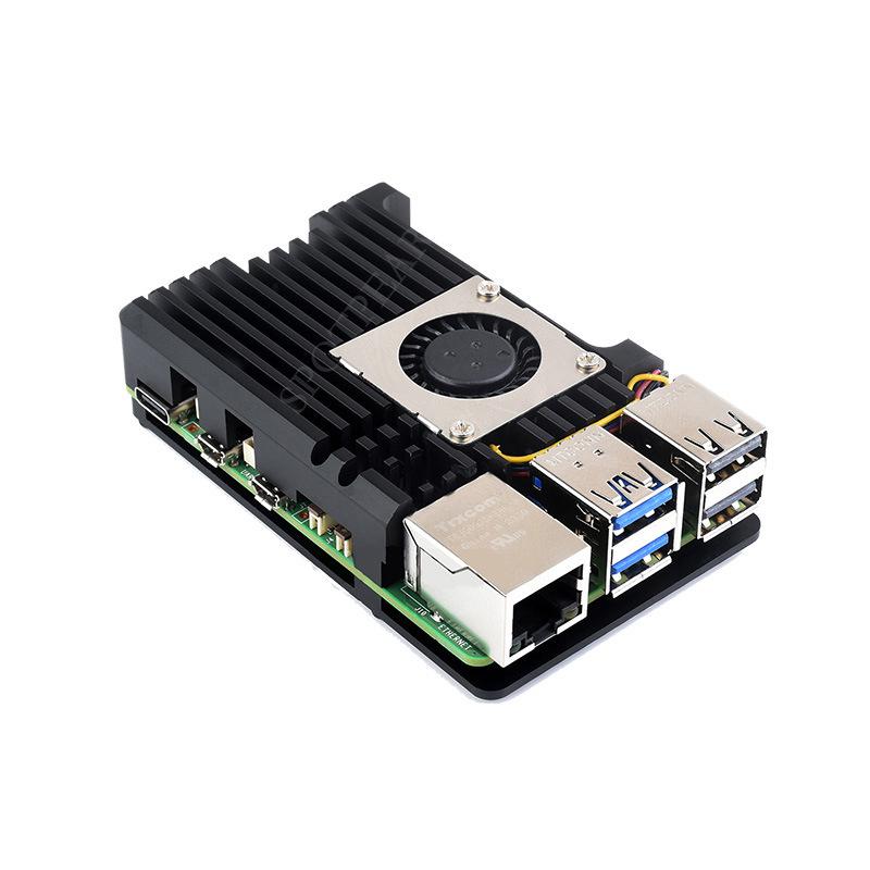 Pouzdro pro Raspberry Pi 5 z hliníkové slitiny pro odvod tepla s radiálním ventilátorem