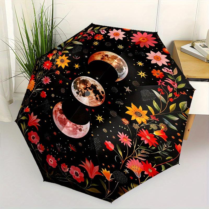 

Floral Moon Phases Theme 8 Bone Hand Automatic Folding Umbrella, Compact and Portable Design, A Perfect Gift for Birthday, Christmas or Busi