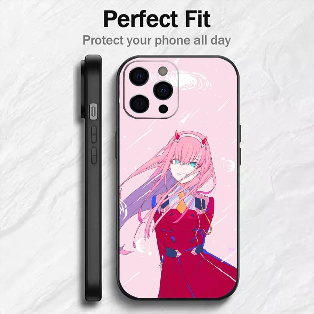 Anime ZERO TWO Phone Case For iPhone17,16,15,14,13,12 Plus,Max Soft Silicone Black Cover