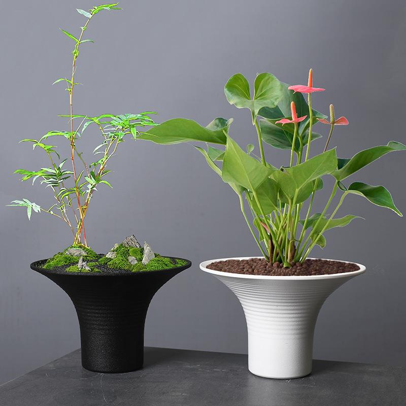 Modern Wabi-**** Style Fortune Tree Wenzhu Landscaping Flower Pot Ceramic Simple Retro Indoor Desktop Potted Flower Device