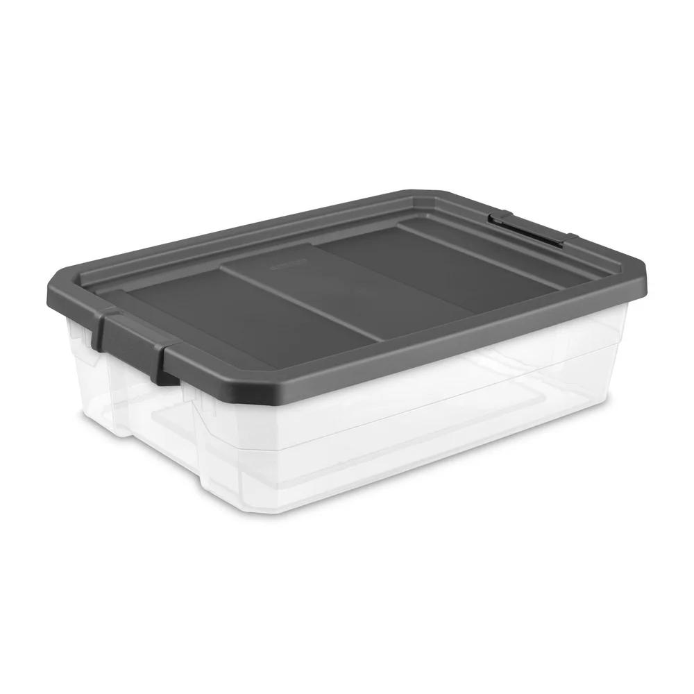 Durable Clear Plastic Stacker Box with Lid 40qt Heavy Duty Storage Bin Stackable Garage Basement Attic Organization
