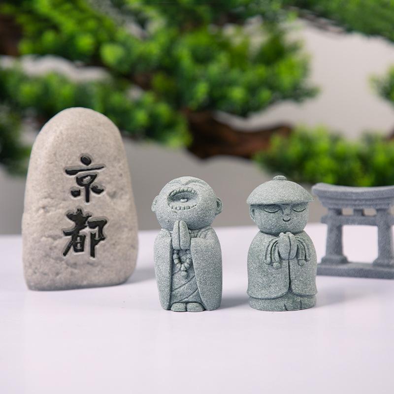 Cute Maitreya Blue Sandstone Ornaments Buddha Statues Garden Mini Ornament Japanese Home Decoration Crafts Figurines & Miniature