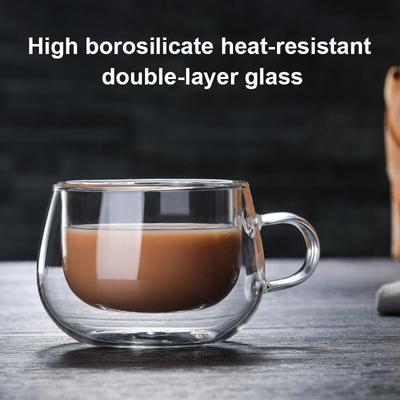 150ml Heat Resistant Glass Mug Double Wall Glass Coffee Cup with Handle Drinkware Milk Water Cup Clear Cups Kitchen Tools