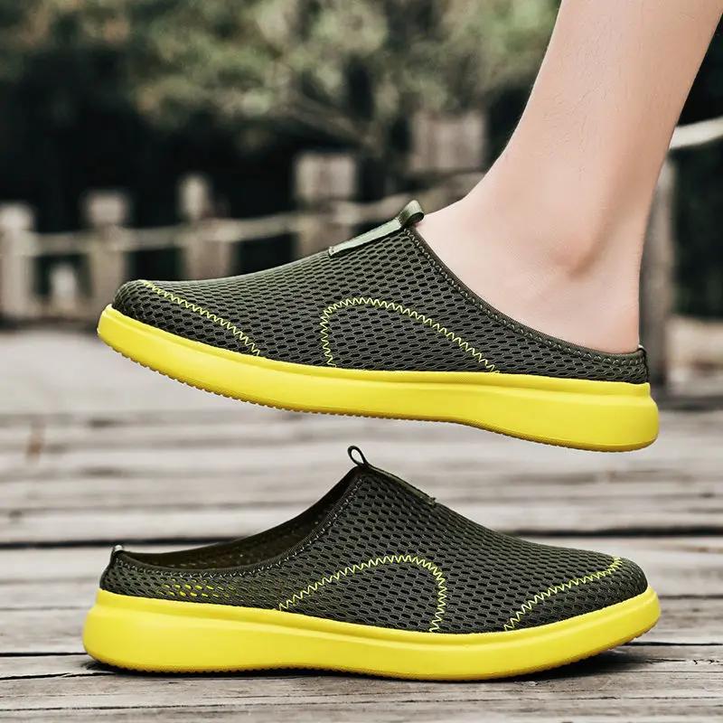 Fashion Beach Hole Male Slipper Mules Flat Half Adult Low Price Casual Slides 2025 Fashion Mascullino Pvc Comfortable Rubber Men's Shoe