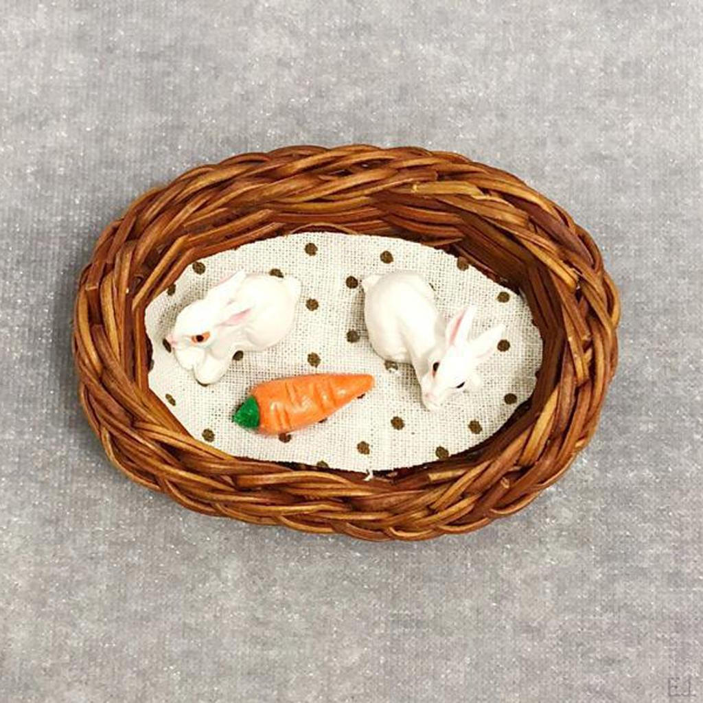 1/12 Dollhouse Miniatures Bunny Rabbits Nest Carrot Doll Classic Toys For Kids Christmas Gift