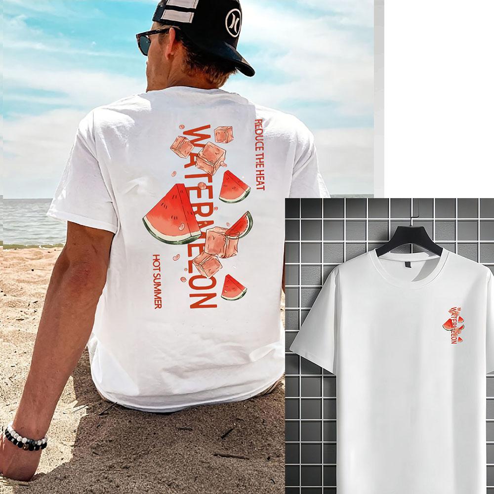 

Watermelon Pattern Printed T-shirt Men Hawaii Beach Tops Unisex Cotton T Shirts Casual Loose Short Sleeved Summer Men s Tees 4XL
