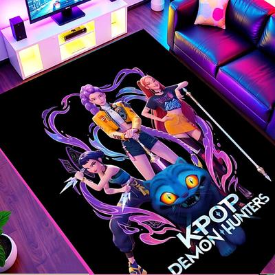 KPop Demon Hunters Print Vloerkleed, Wasbaar Vloerkleed, Voor Entree Slaapzaal Wasruimte Kantoor Studiekamer, Woondecoratie Verjaardag Kerstcadeau