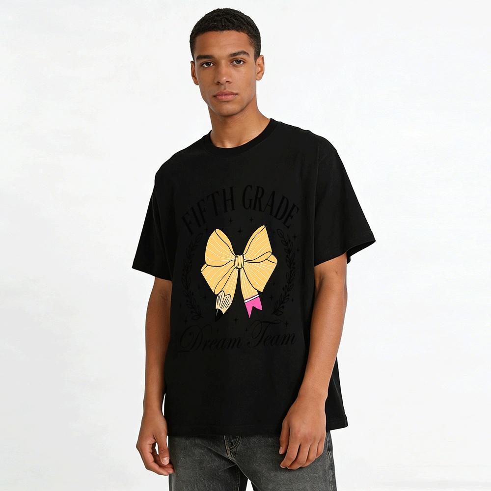 Fifth Grade Dream Team Bow Pencil Print Back to School Tee Pure cotton T-shirt