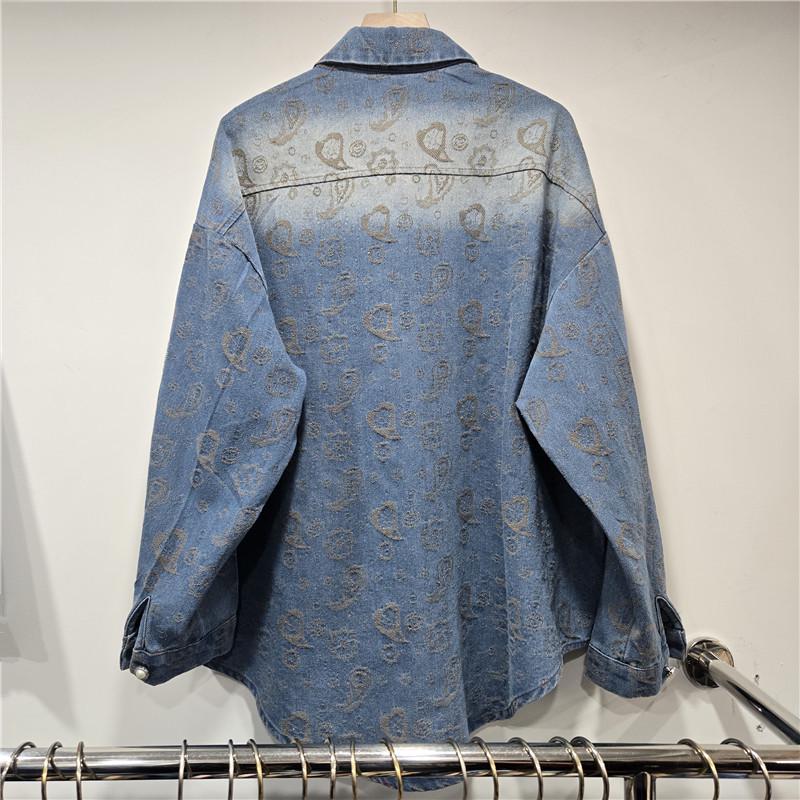 2026 European Spring Jacquard Rhinestone Denim Shirt - Casual Korean Style