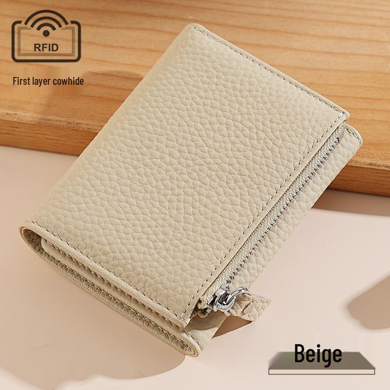 

Женский кошелек трифолд из натуральной кожи, держатель для кредитных карт с RFID-защитой, кошелек для монет грязно-белый