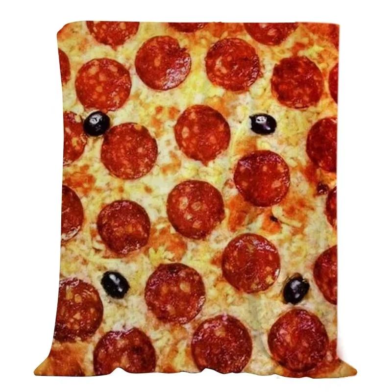 Cartoon Food Flannel Blanket Pizza Pattern Soft Cozy for Sofa Bed Kids Room All Season Home Decor Flat Print Best Choice