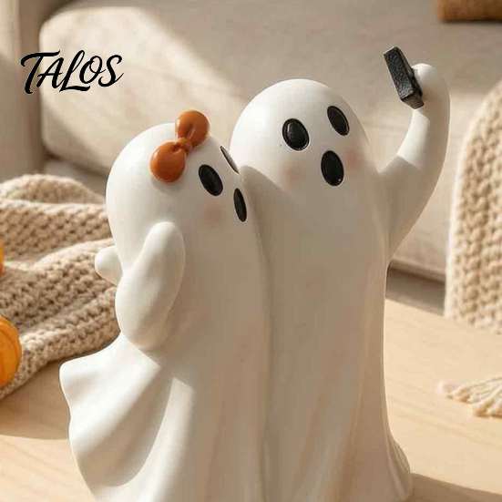 Small Aesthetic Shelf Decorations Cute Ghost Selfie Figurine, Ghosts Taking Phone Photo Resin Statue, Halloween Gift for Friends Tabletop Decor Mantel