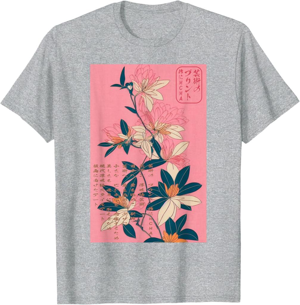 Japanese Floral Art Ukiyoe Print TShirt Men Casual Breathable Cotton Graphic Tee