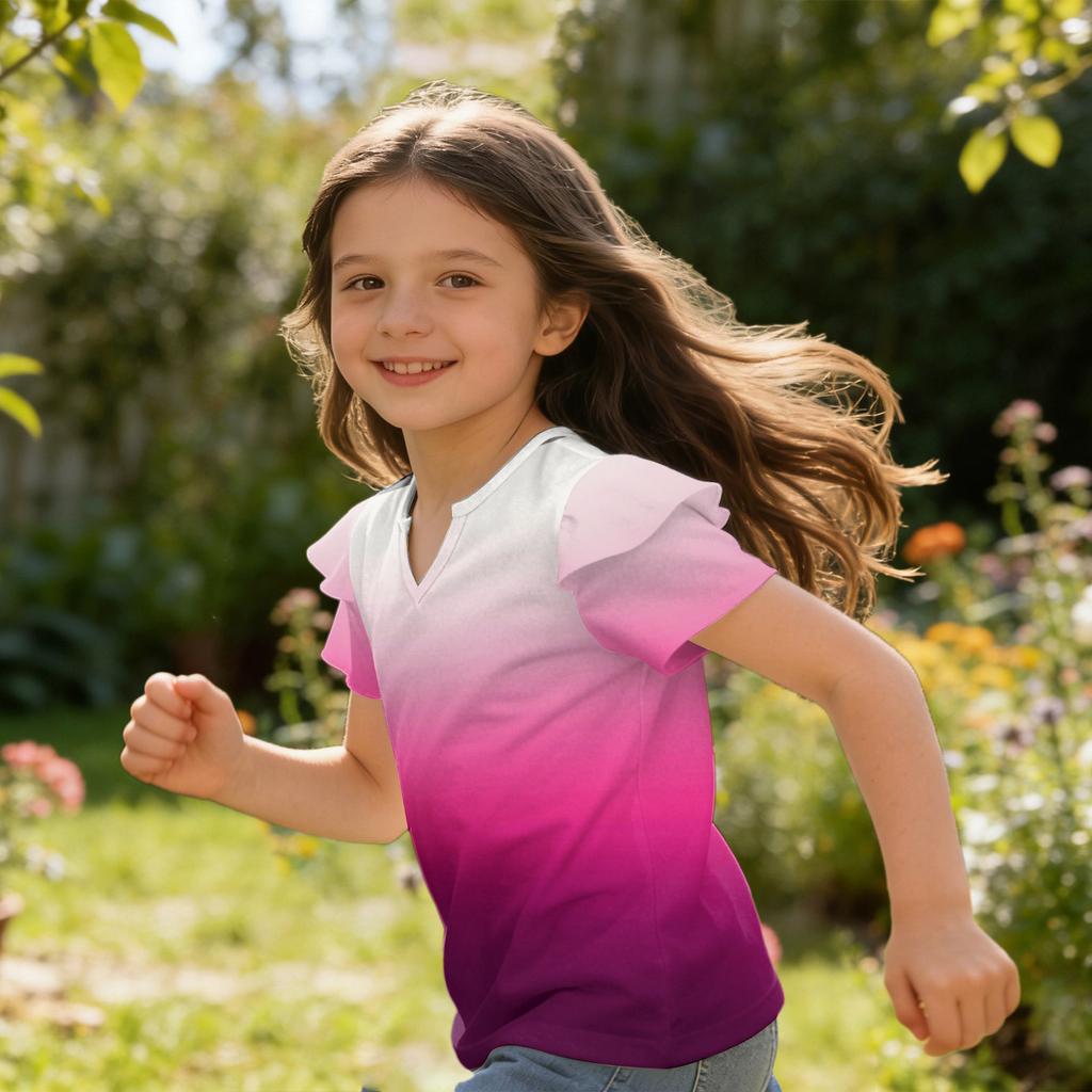 Girls' V-Neck Ruffle Tee - Short Sleeve Summer Blouse
