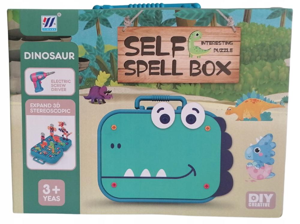 Klocki Konstrukcyjne Ruchome Skręcane 3D Wkrętarka Walizka Dinozaur