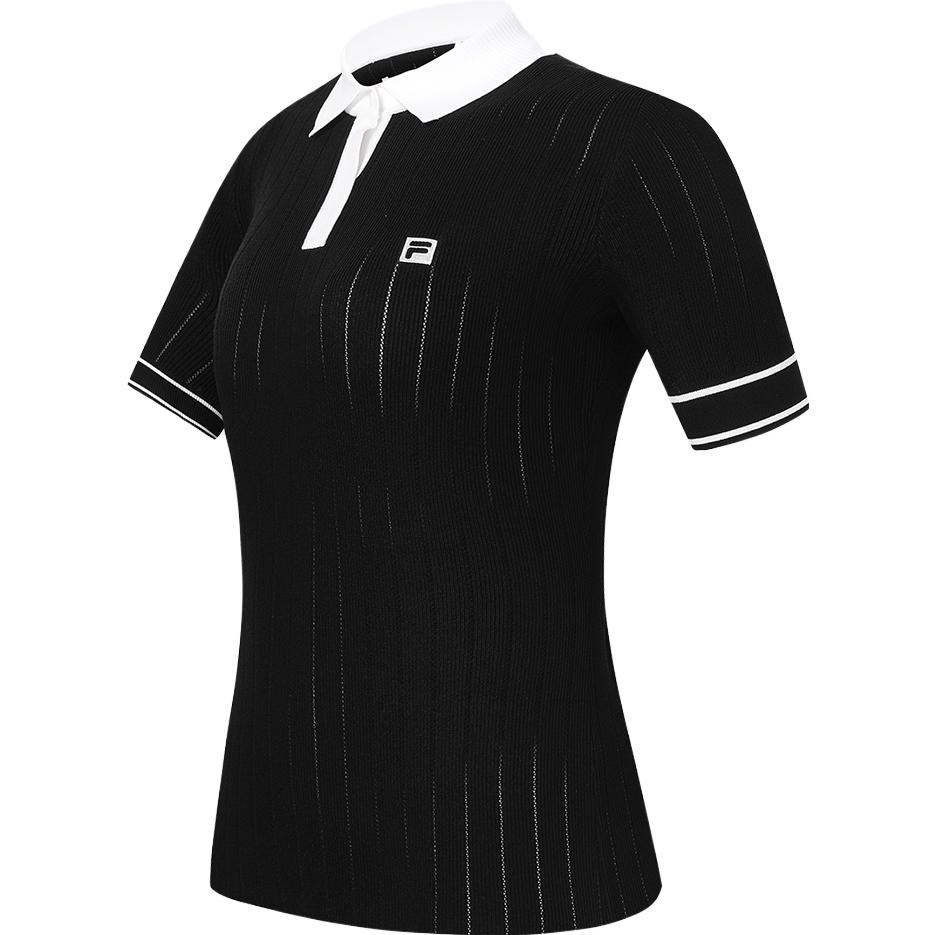 

Fila Логотип Вязаное Поло Гольф Футболка с Коротким Рукавом Женские Топы Черный A11W335405F-BK S