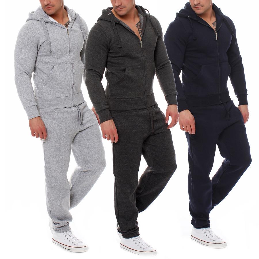 Men's Casual Zipper Hooded Jacket & Drawstring Pants Set for Autumn/Winter