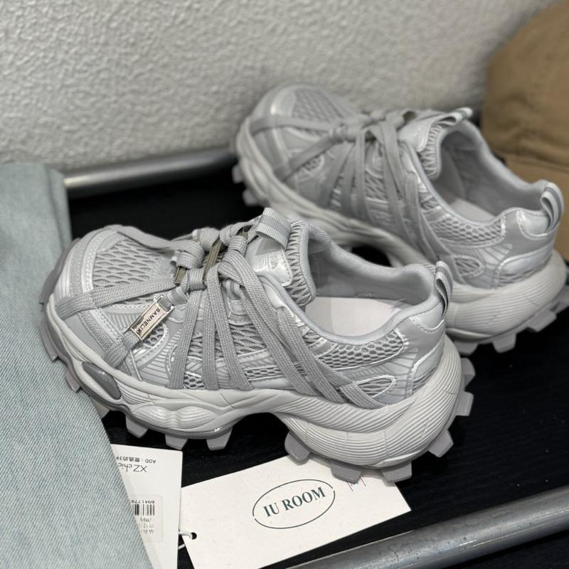 Leather platform strap mesh breathable dad shoes women's spring niche fashion sneakers