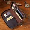 2026 First Layer Cowhide Three-pack Pencil Case Zipper Pen Storage Bag Plus Large Capacity Bill Stationery Case Pencil Case