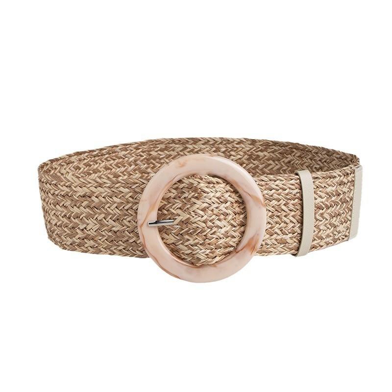

Bohemian Style Woven Belt For Women With Resin Flower Buckle Summer Fashion Resin Flower Pattern