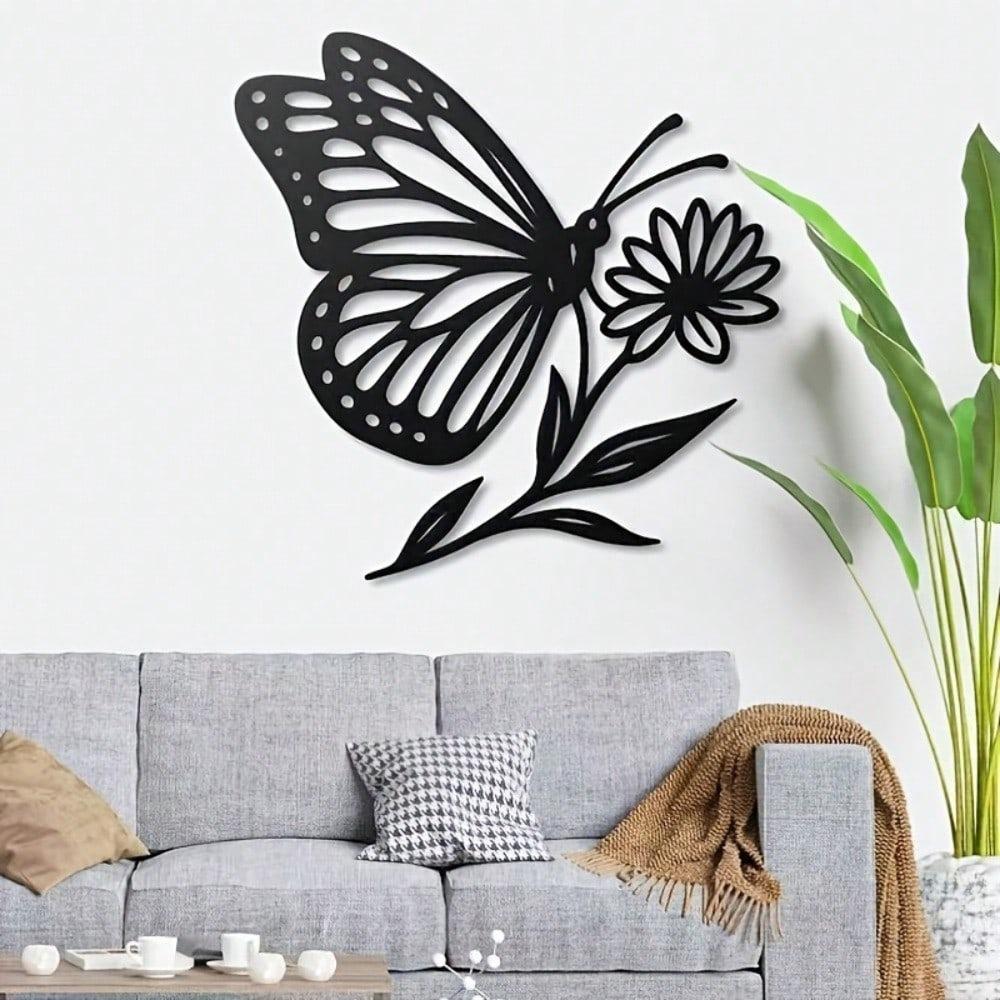 Butterfly Flower Metal Wall Art Vintage Iron Sculpture Home Garden Decor Gift