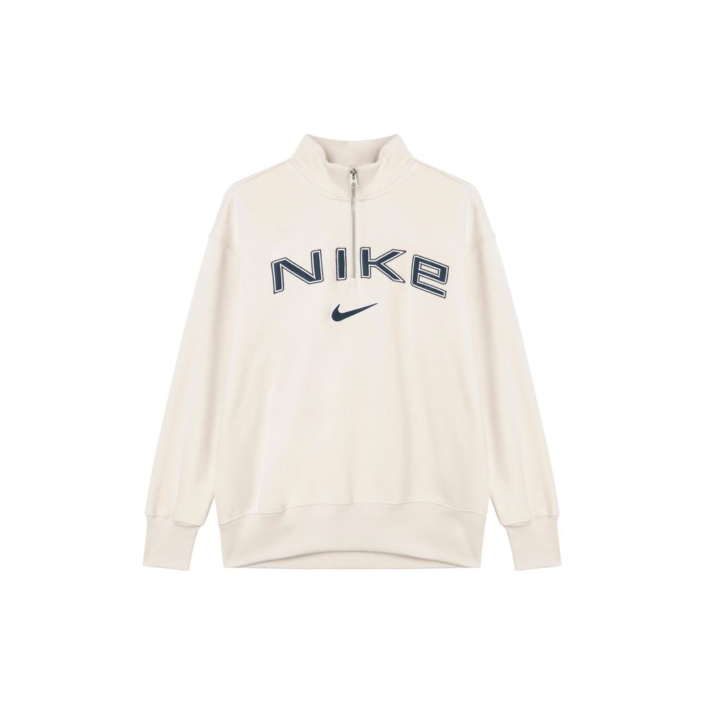 Nike Sportswear Phoenix Fleece Logo FW24 Outdoor Casual Sports Pullover Long Sleeve Jacket Women Jackets Off-White FV7680-104