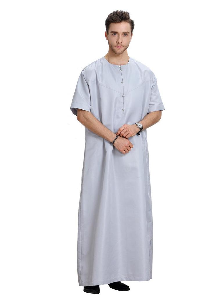 Middle East Men's Solid Color Short Sleeve Robe, TH809