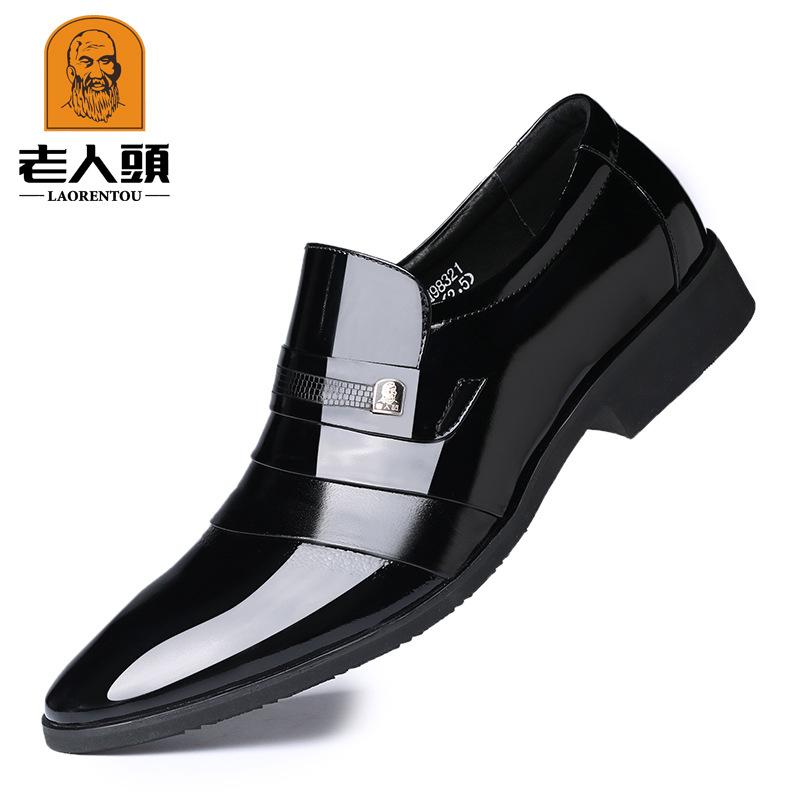 Old man pointed head leather shoes bright leather men's wedding leather shoes 2025 new spring and autumn business dress shoes fashion single shoes