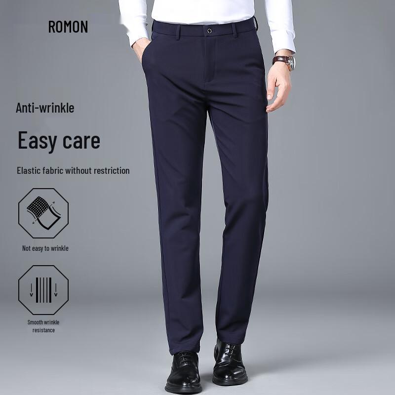 

Luomeng Men s High-Stretch Iron-Free Straight-Leg Casual Trousers 40