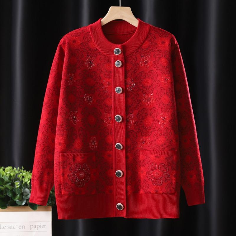 Autumn and winter fashion knitted jacket mother plush thickened sweater medium fashion cardigan top women