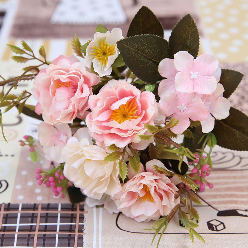 Rose Peony Artificial Flower Vintage Silk Fake Flower Bouquet Wedding Decor Home