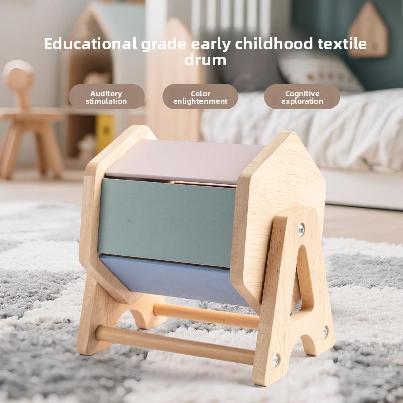 Montessori Wooden Drawer Box With Textile Drum For Early Childhood Learning Development