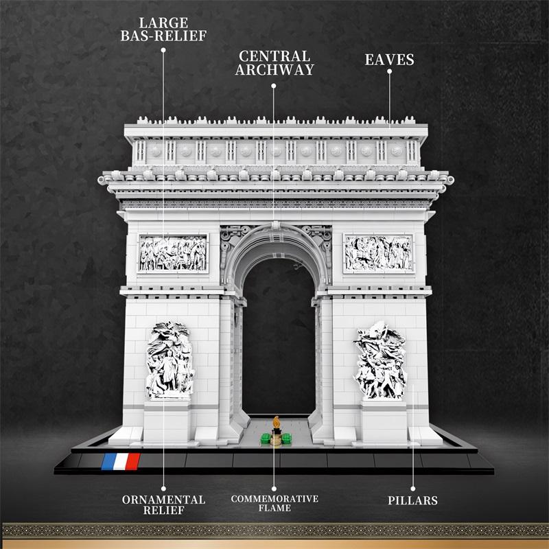 Non-Toxic 3381Pcs Arc De Triomphe Model Building Blocks Paris Landmark Building Bricks Desktop Decoration Diy Toys For Kids Holiday Gifts