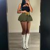 Qooth Hot Women's Mini Short Solid Color Puffy Bubble Skirt Plus Size Fashion Pleated Mini Skirt For Girls Skirts Sexy Clothes Women QT2422