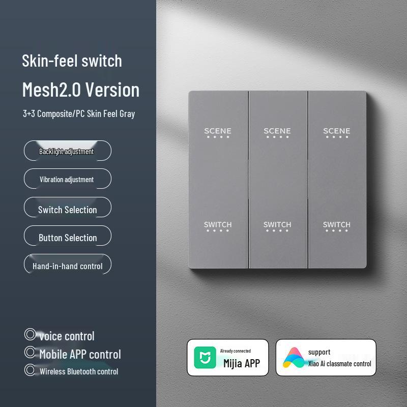 Smart Switch with AG Skin-feel Panel Connects To Mijia APP, Supports Xiao Ai Voice Control, Remote, and Touch Control.