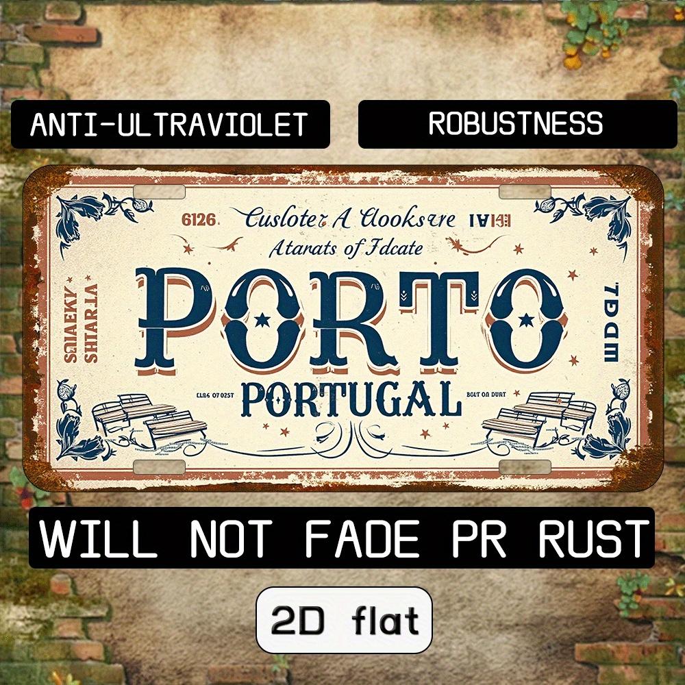D Flatpc Porto Portugal Vintage License Plate Design Metal SignRetro European Antique Look Duty Aluminum Wall Decor for Home 15x30cm(5.9x7.8inch)