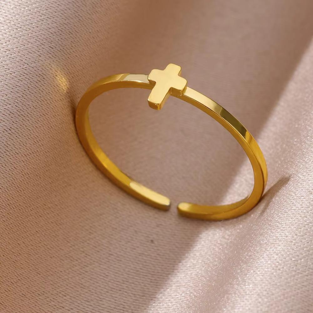 Stainless Steel Cross Rings For Women Vintage Gold Color Opening Cross Finger Ring Party Wedding Jewelry Gift Anillos Mujer