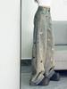 Women's Spring/Fall Loose Distressed Wide-Leg Jeans with Little Dog Embroidery