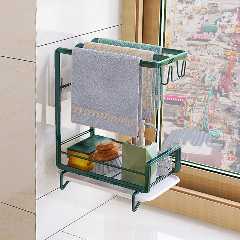 Kitchen Drain Rack Organizer Kitchen Sink Utensils Holder Drainer Storage Shelf Sponge Dishcloth Towel Rack