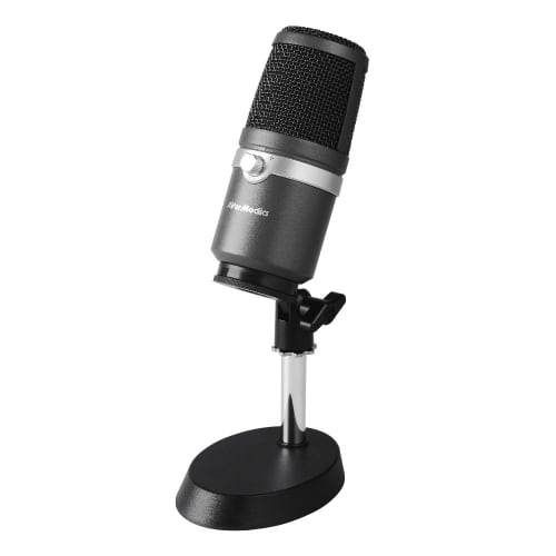 AVerMedia USB Microphone AM310, a condenser microphone ideal for game commentary/live video streaming/recording, and the SP751 unidirectional micropho
